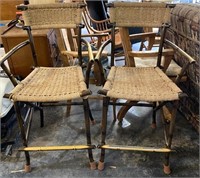 Metal Bamboo-Style Chairs w/ Woven Seats