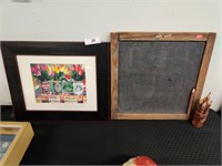 Signed print and vintage chalkboard