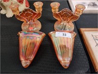 Carnival glass candle holders + wall pockets