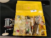 Penn reel, tackle box, and contents