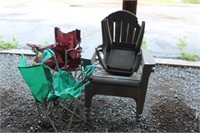 2 camp chairs, 2 adarondak chairs and stool