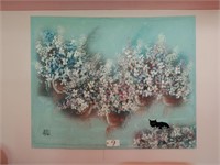 Huge Canvas, floral with black cat