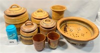 Mid Century Stoneware Canisters & Strainer