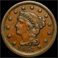 1851 Braided Hair Large Cent CLOSELY UNC