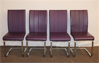 4 purple Pleather dining chairs, chrome legs