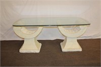 Marble like base, beveled glass top coffee table