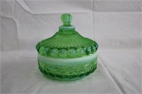 Vaseline glass covered candy dish 5.5" X 6"