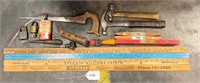 Vintage tools Lot Levels Rulers Hammers , Locks