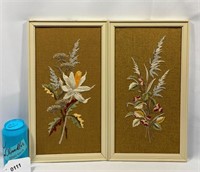 16"X9" Framed Embroidered Floral Art