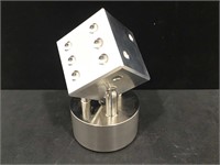 Solid Aluminum 2.5 in Die Sculpture on Stand.