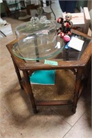 Glasstop table with misc den decor