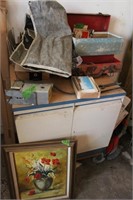 Double door cabinet with misc garage items