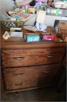 Wooden chest with misc garage items lot