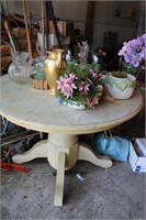 Wooden table with misc garage items