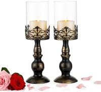 Nuptio Vintage Candle Holders for Tables Black Pi)