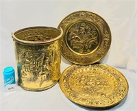 Coal Bucket & Decorative Brass Two Plates