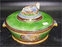 Good Antique Minton majolica lidded bowl