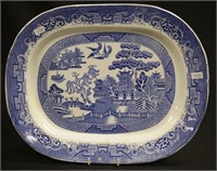 Antique blue & white Willow pattern platter