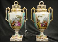 Pair Austrian style decorative lidded vases