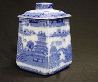 Maling Ringtons blue & white porcelain tea caddy