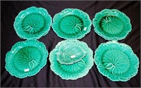 Nine Wedgwood 'Green Leaf' majolica plates