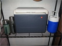Coleman Electric Cooler and (3) Thermoses