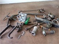 Box lot of tools, pins, hinges & misc