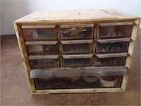 10 Drawer Bolt Cabinet & contents