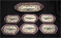 Seven piece Austrian Lustre ware sardine set