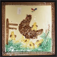 Antique Hen & Chickens ceramic tile