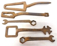 lot of 5 wrenches wagon nut wrenches & others