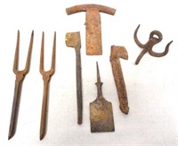 Lot of 7 primitive tools hooks, curling iron,