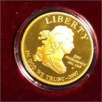 2007-W $10 3rd Pres. Commem Gold Coin 1/2Oz PR
