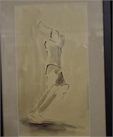 Framed pen & ink image 'The Cricketer'