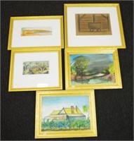 Five various framed Kym Hart 1965- artworks