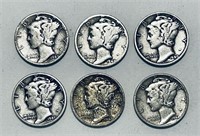 6 Silver "Mercury Dimes"