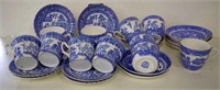 Eleven similar blue & white cup and saucers