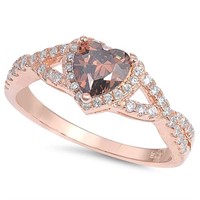 Rose Gold Heart Cut 2.10ct Coffee Topaz Ring