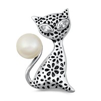 Unique Cat & Pearl Pendant