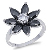 Solitaire 6.93ct White Sapphire & Onyx Flower Ring