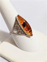 Vintage Amber Ring Sz 8 1/4