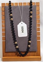 14K Gold Clasp Black Onyx Bead Necklace