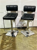 pair of chrome & black counter stools