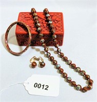 Vintage Cloisonné Necklace Bracelet Lot W/ Box