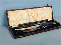 vintage stag handle carving set in case