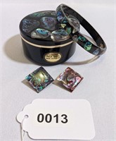 Vintage Paua Shell Bracelet Earrings Jewelry Box