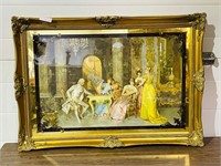 Framed Victorian parlor scene - 41" x 29"