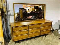 retro walnut 9 drawer mirrored dresser