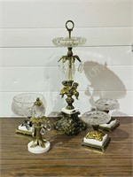 5 pcs crystal, brass & marble decorative items