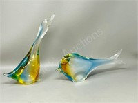 2 art glass birds - approx 9 " h